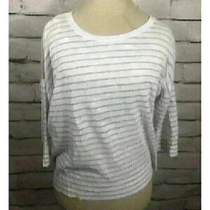 Eileen Fisher Womens Small White/Gray Striped Organic Linen Long Sleeve Blouse